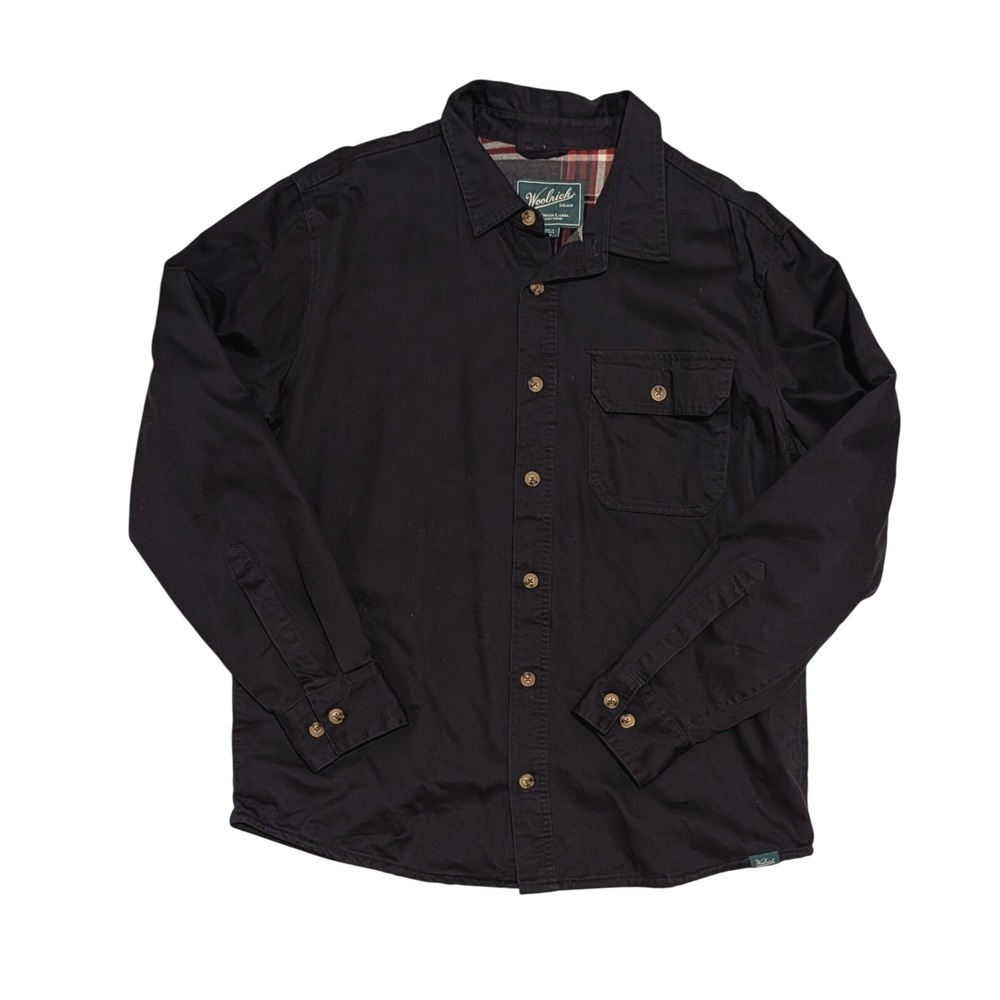 Woolrich Green Label Mens Navy Blue Button Down Shirt Large Flannel Lined Yoke